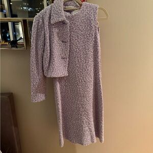 St. John Textured Knit Ensemble in Cream and Purple